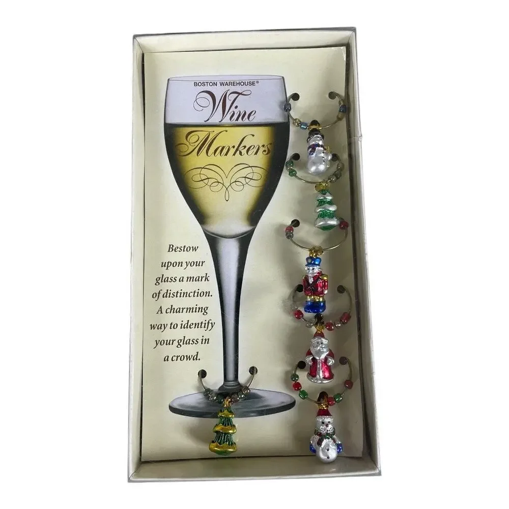 Vintage 2001 Boston Warehouse Christmas Wine Markers Quantity-6